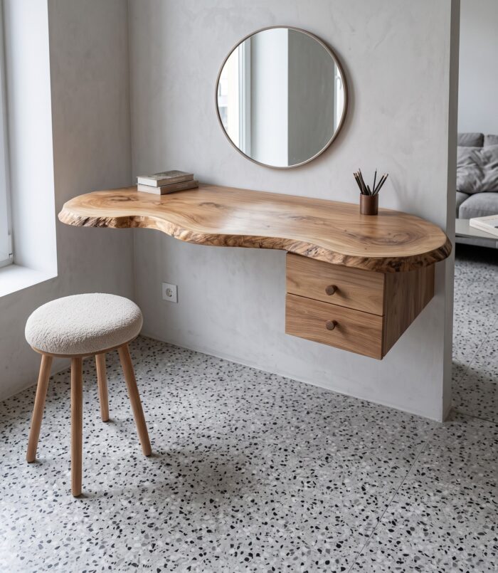 Modern Floating Solid Wood Dressing Table Wall Mounted Bedroom