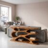 Rustic Wooden Console Table With Curved Open Storage For Living