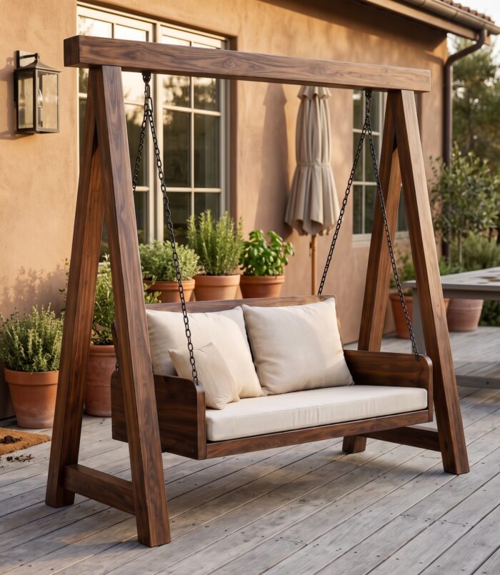 Organic Wood Swing With Backrest For Patio