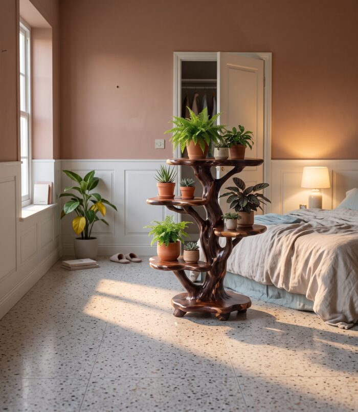 Natural Tree Plant Stand With Tiered Branch Shelves For Living Room And Entryway