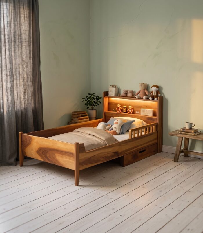 Modern Montessori Style Toddler Bed With Bookshelf Storage