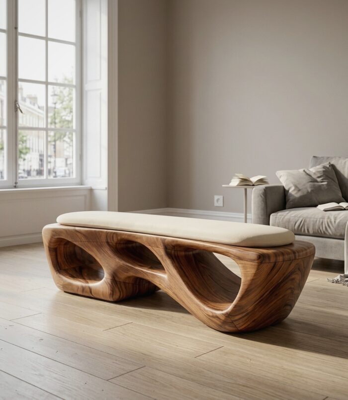 Curved Solid Wood Bench Elegant Living Room