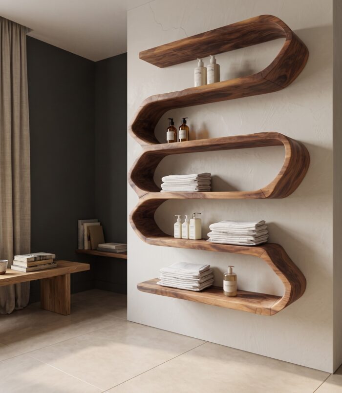 Organic Natural Wood Bathroom Shelf For Spa Style