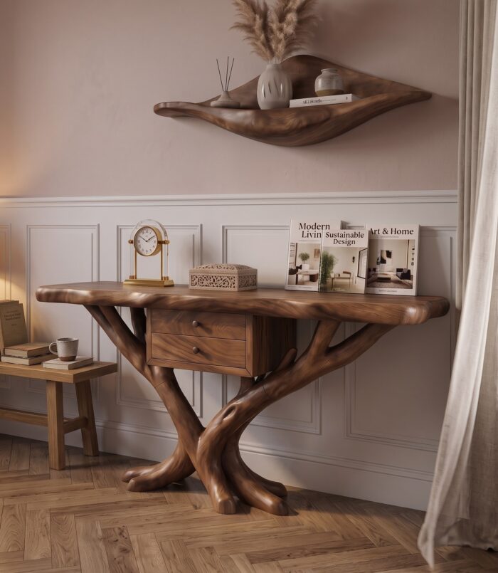 Organic Modern Tree Base Console Table Elegant Entryway