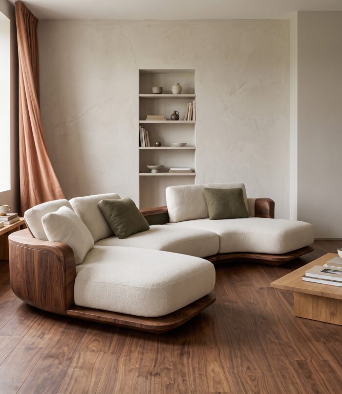 Sculptural Curved Sectional Sofa Frame Solid Wood Flowing Form Living Room And Lounge