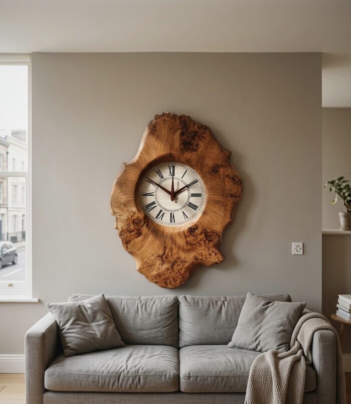 Handcrafted Organic Wood Wall Clock Kitchen Or Dining Room