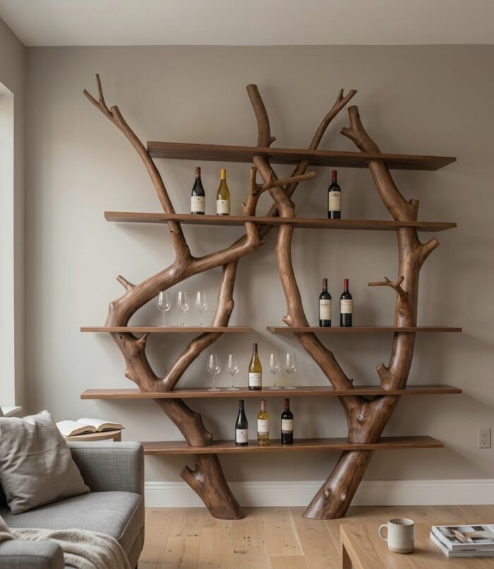 Contemporary Wooden Wine Rack Wall Shelf For Kitchen Dining Room Home Bar