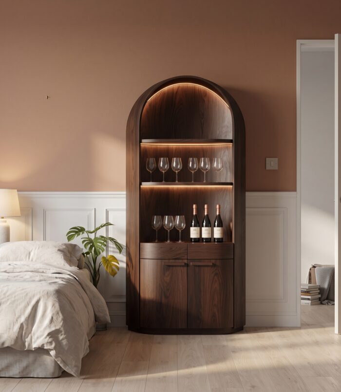 Rustic Arched Wine Cabinet Home Bar Storage