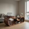 Contemporary Sculptural Wooden Record Player Console For Living Room