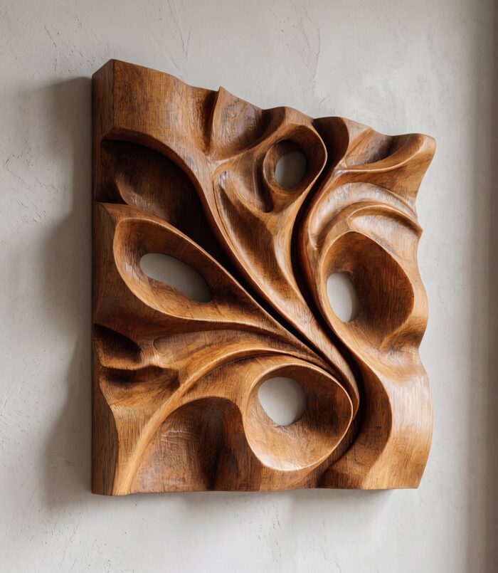 Organic Void Carved Solid Wood Wall Art Sculptural Interior Decor