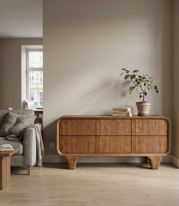 Contemporary Solid Wood Dresser With Smooth Curved Corners For Bedroom