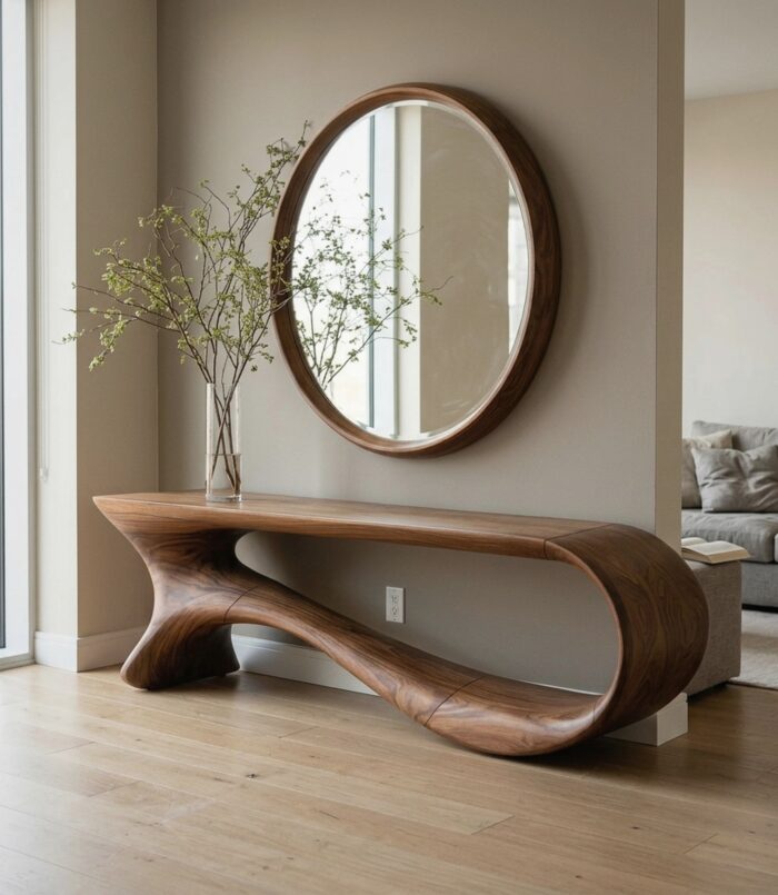 Mid Century Curved Console Table Modern Hallway Living