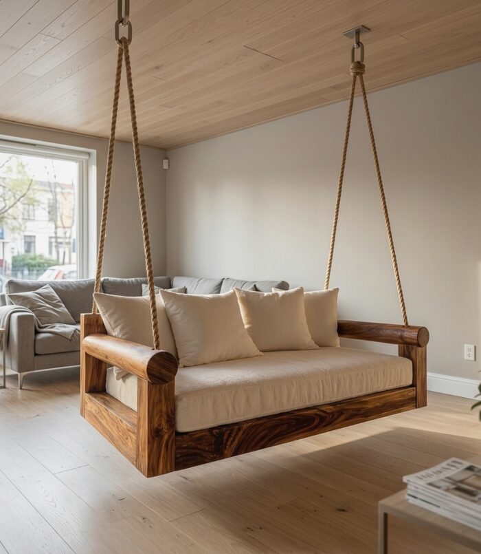 Contemporary Hanging Sofa Swing City View Elegant Apartment