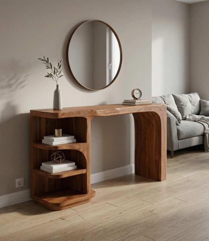 Contemporary Dressing Table With Waterfall Wood Structure For Bedroom