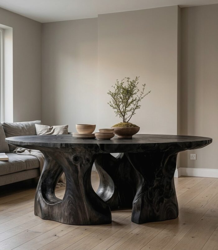 Contemporary Round Dining Table With Abstract Cutout Design For Dining Room And Kitchen