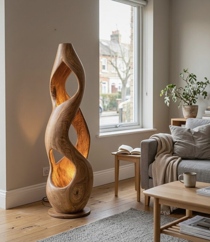 Contemporary Twisted Floor Lamp With Sculptural Hollow For Living Room