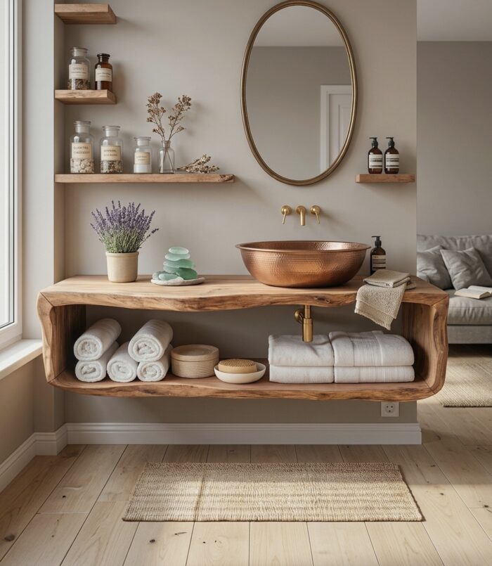 Handcrafted Wooden Vanity For Bathroom Natural Look