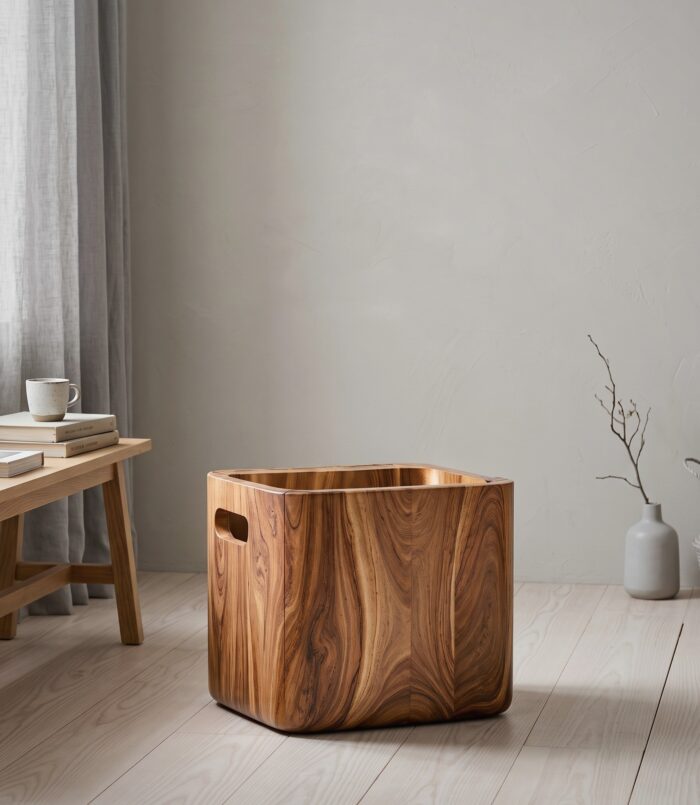 Mid Century Wooden Box With Handle For Entryway Storage