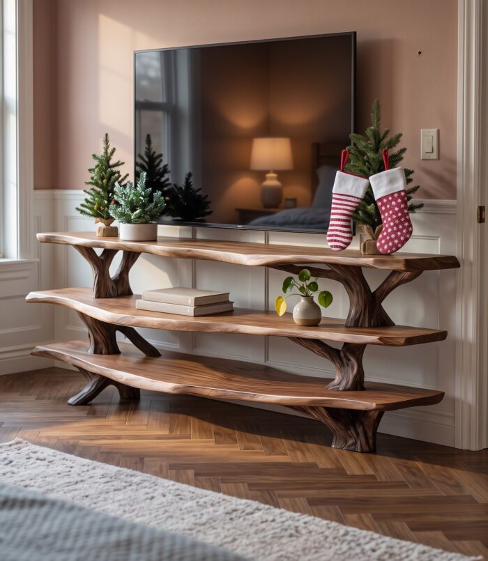 Modern Solid Wood TV Console, Live Edge Media Stand & Entryway Credenza for Living Room