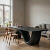 Contemporary Curved Base Wood Dining Table For Dining Area