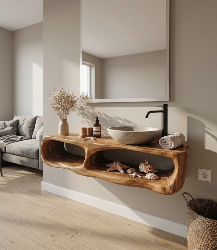 Coastal Organic Bathroom Vanity Wall Mounted Sink Console