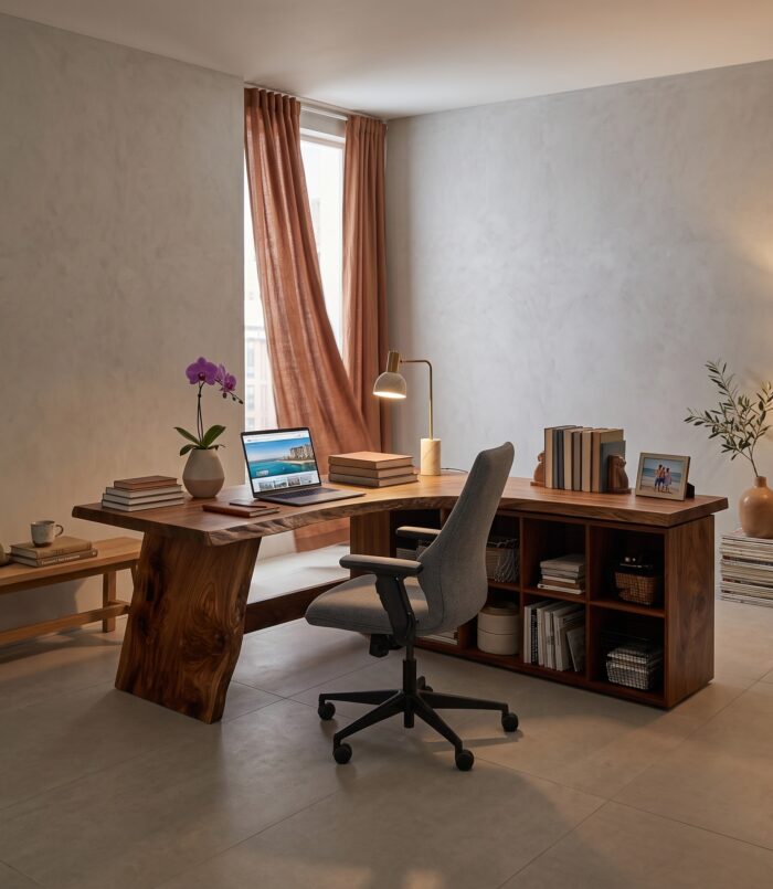 Minimalist Wooden Desk With Storage For Home Workspace