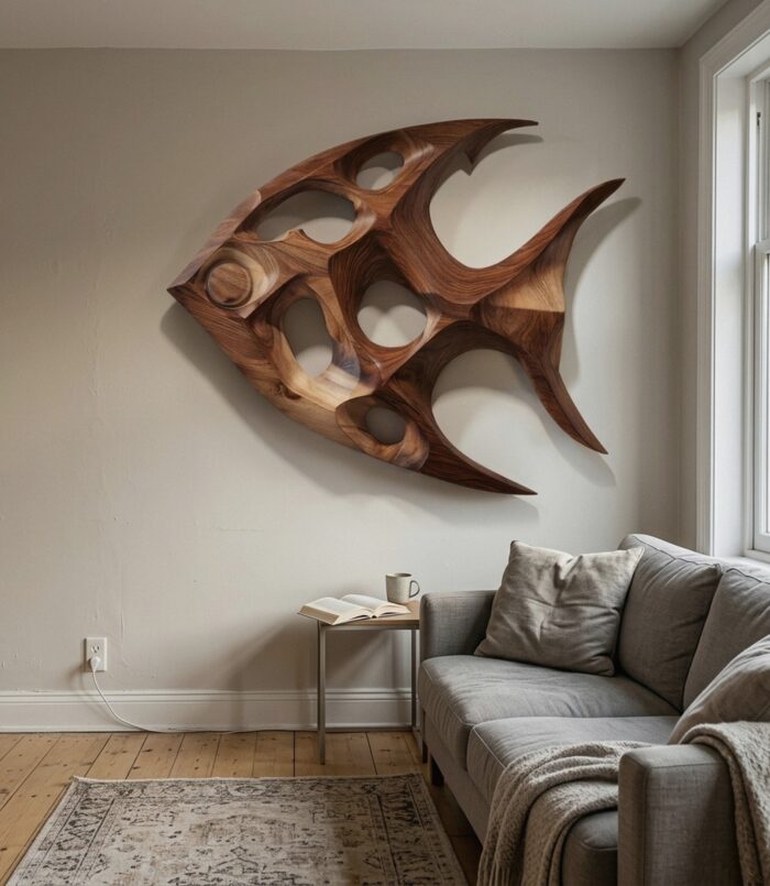 Artistic Sculptural Wall Art Fish-Inspired For Living Room