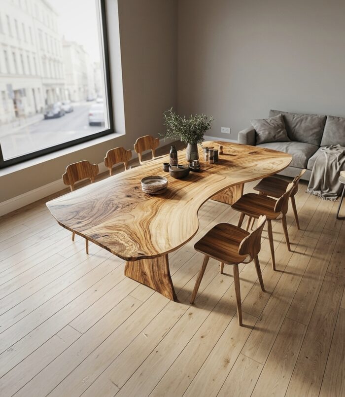 Handcrafted Live Edge Wooden Dining Table Artistic Slab For Kitchen