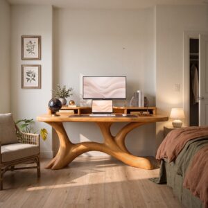 Scandinavian Corner Desk With Raised Monitor Stand For Home Office