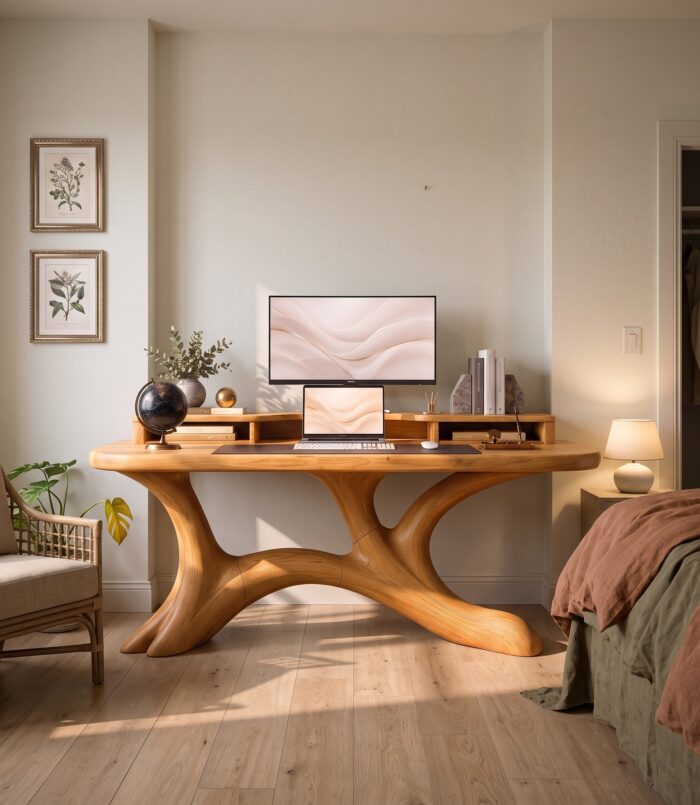 Scandinavian Corner Desk With Raised Monitor Stand For Home Office
