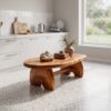 Boho Oval Solid Wood Coffee Table, Bohemian Style Lounge Center Table for Moroccan Inspired Living Room Decor