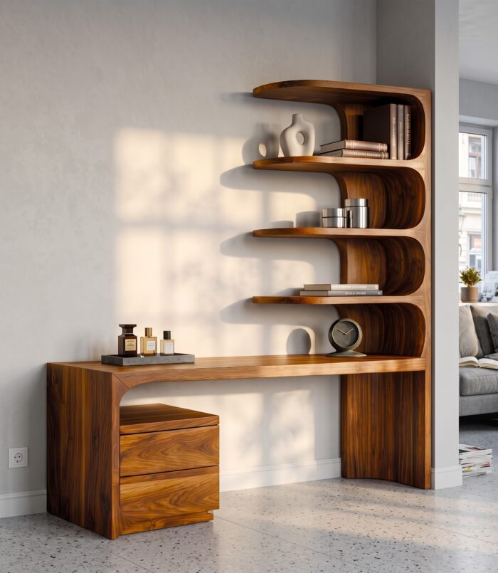 Scandinavian Writing Desk With Integrated Storage Hutch For Bedroom And Workspace