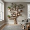 Black Tree Branch Bookshelf Wall Mount Mid Century