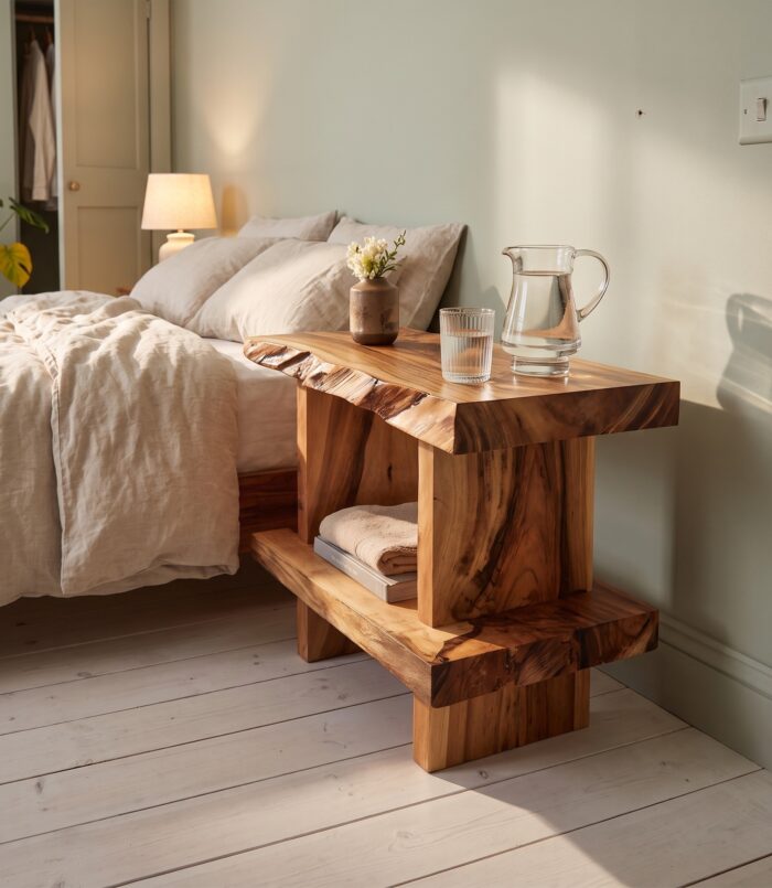 Artistic Solid Wood Display Shelf, Large Handcrafted Wooden Bookshelf & Storage Rack for Living Room