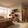 Artistic Curved Bookcase, Handcrafted Wood Bookshelf with Sculptural Design for Modern Living Room Decor