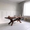 Rustic Dark Office Desk With Sculptural Arch Legs For Home Office