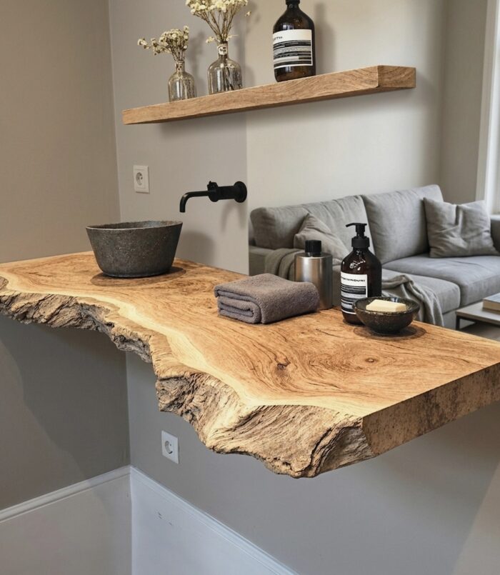 Bathroom Vanity Floating Shelf With Elegant Wooden Finish