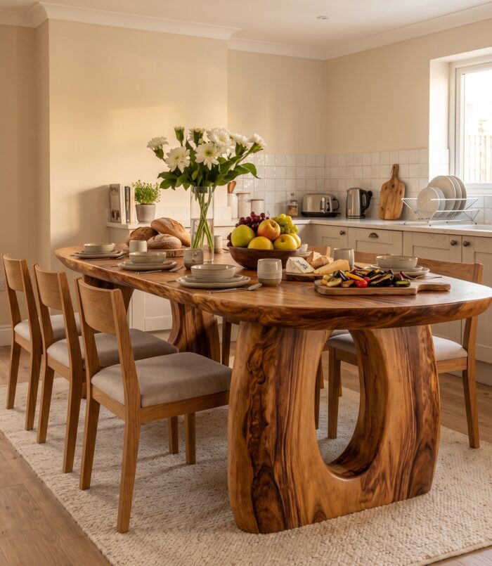 Mid Century Wooden Dining Table With Sculptural Form For Home