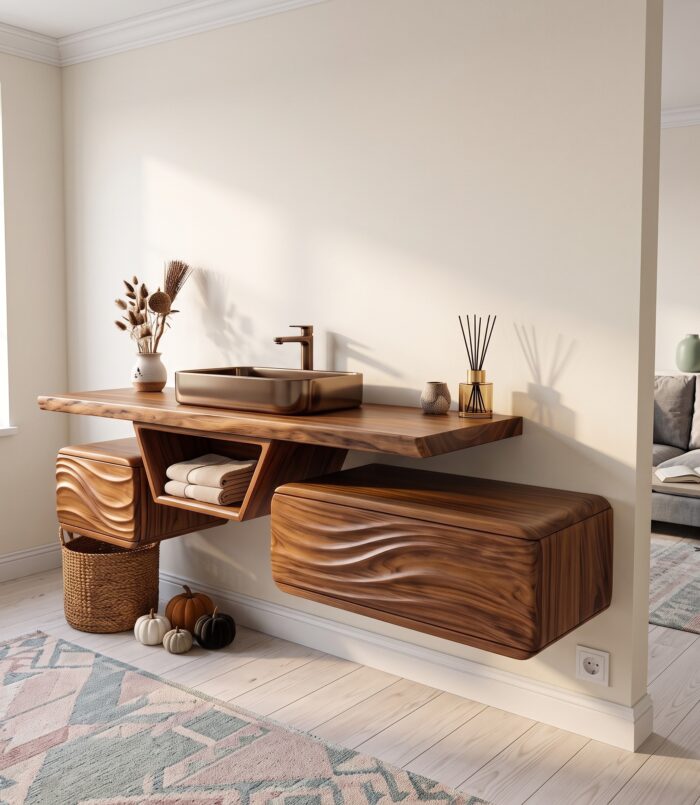 Mid Century Pumpkin Floating Bathroom Vanity Modern Bathroom