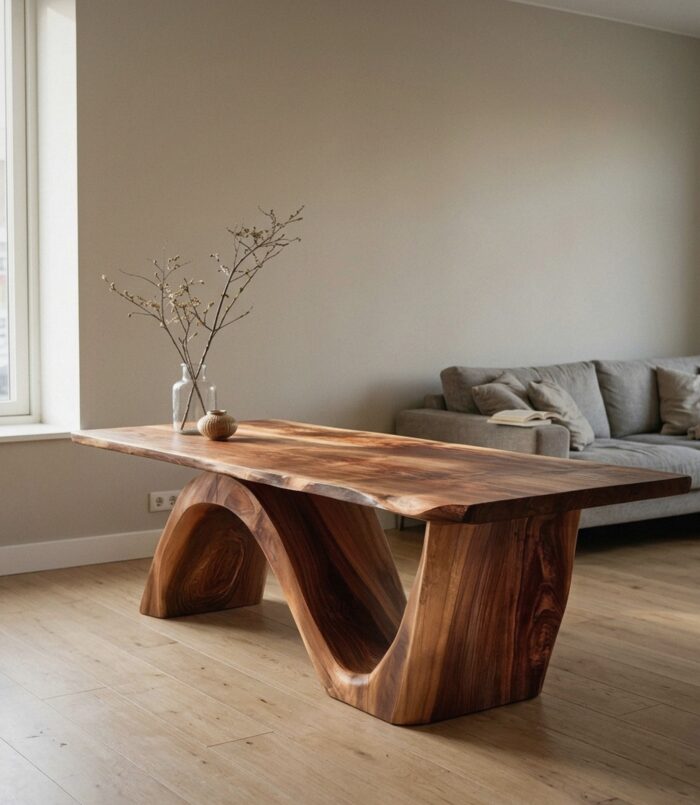 Contemporary Curved Base Wood Dining Table For Dining Area