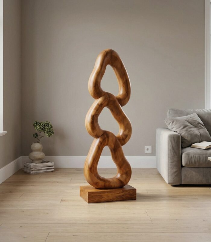 Abstract Wooden Sculpture For Elegant Coastal Balcony Decor