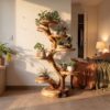 Rustic Tree Plant Stand Botanical Living Room