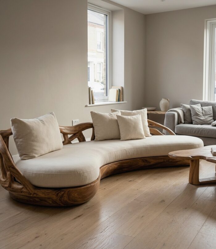 Contemporary Organic Sofa Solid Wood Frame Smooth Curved Design Living Room And Lounge