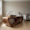 Contemporary Curved Wooden Record Player Console For Living Room