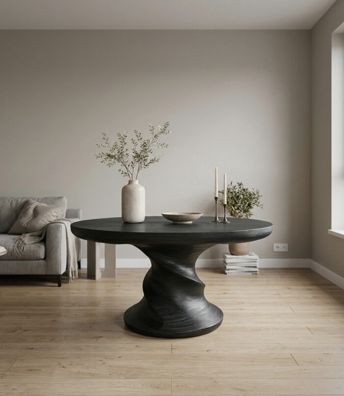 Contemporary Center Table With Flowing Curved Design For Foyer And Hallway
