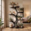 Rustic Tree Plant Shelf Indoor Green Display Living Room