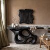 Artistic Sculptural Console Table, Abstract Hollow Wood Base Entryway Table for Living Room