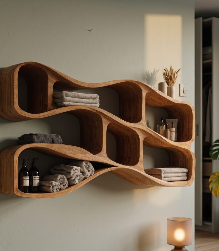 Organic Sculptural Wall Storage For Modern Bathroom