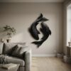 Contemporary Wood Wall Sculpture With Carved Koi Fish Design For Living Room And Office