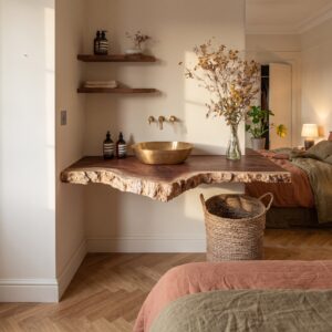 Rustic Wooden Floating Vanity For Small Bathroom Spaces